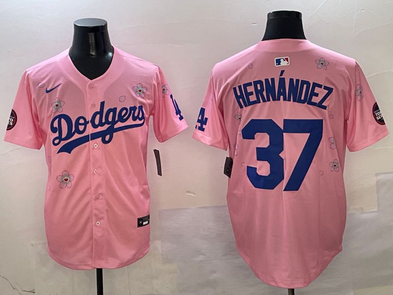 Men Los Angeles Dodgers #37 Hernandez Pink Sakura Edition 2025 Nike MLB Jersey style 1->los angeles dodgers->MLB Jersey